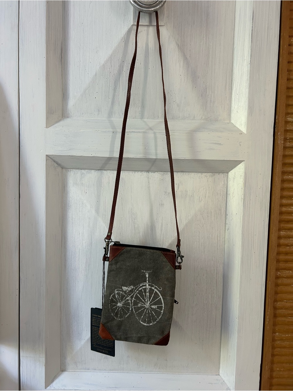 Mona B Crossbody Bag with Bicycle Print - Brown/Gray new with tags